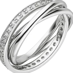 3-er Ring Damenring verschlungen aus 925 Silber mit 34 Zirkonia rundum