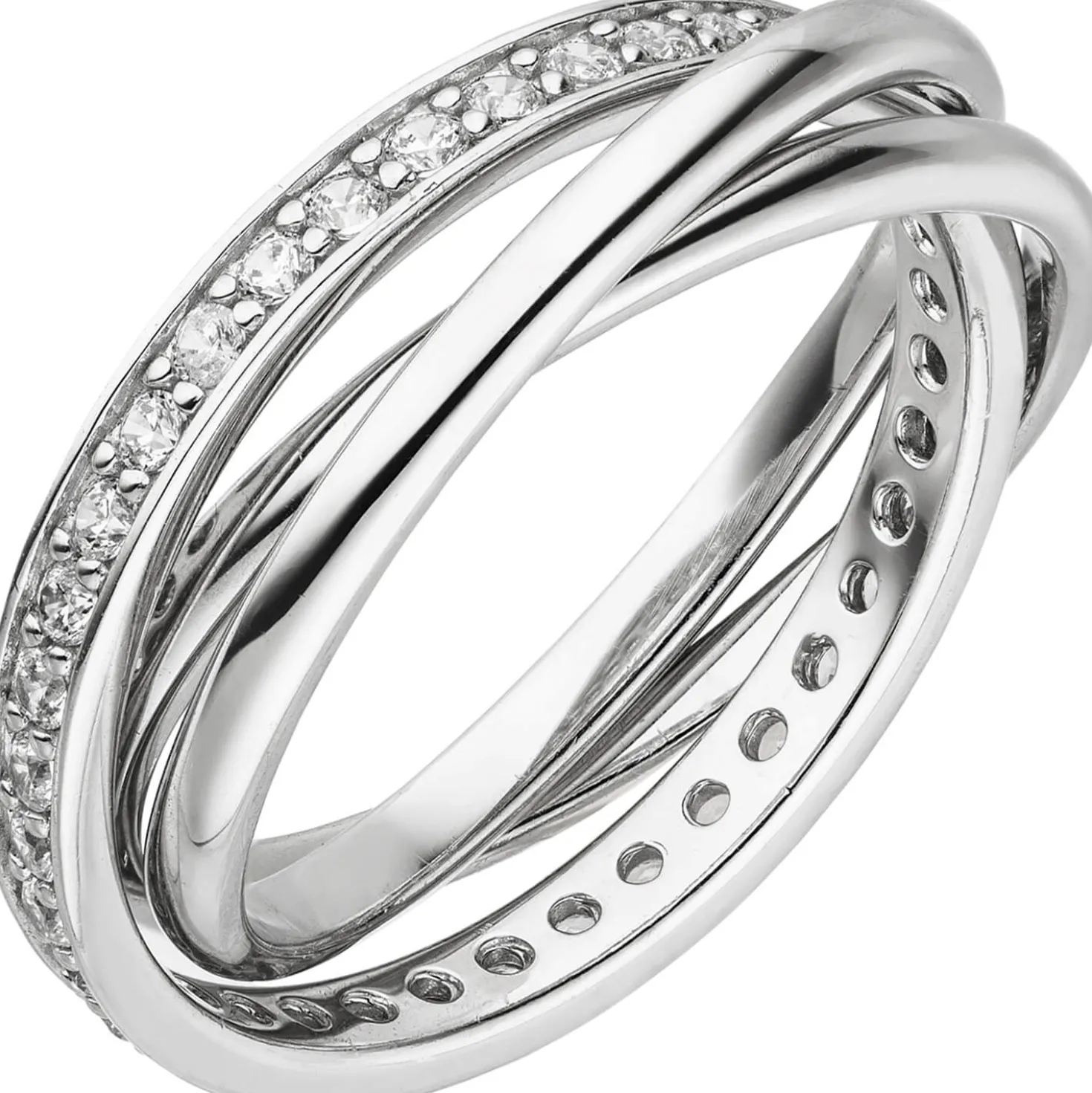 3-er Ring Damenring verschlungen aus 925 Silber mit 34 Zirkonia rundum