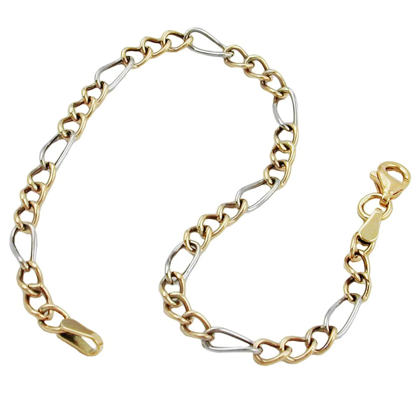 Figaro Panzer Armband aus 375 Gold, Gelbgold & Weißgold, bicolor, 19cm