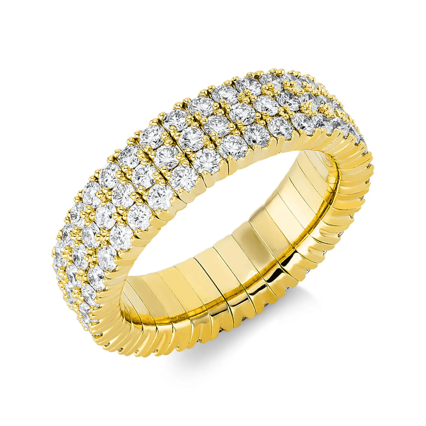 Flex-Ring aus 750 Gold Gelbgold 105 Brillanten 2,71ct TW-SI B:6,1mm 4er-Krappe
