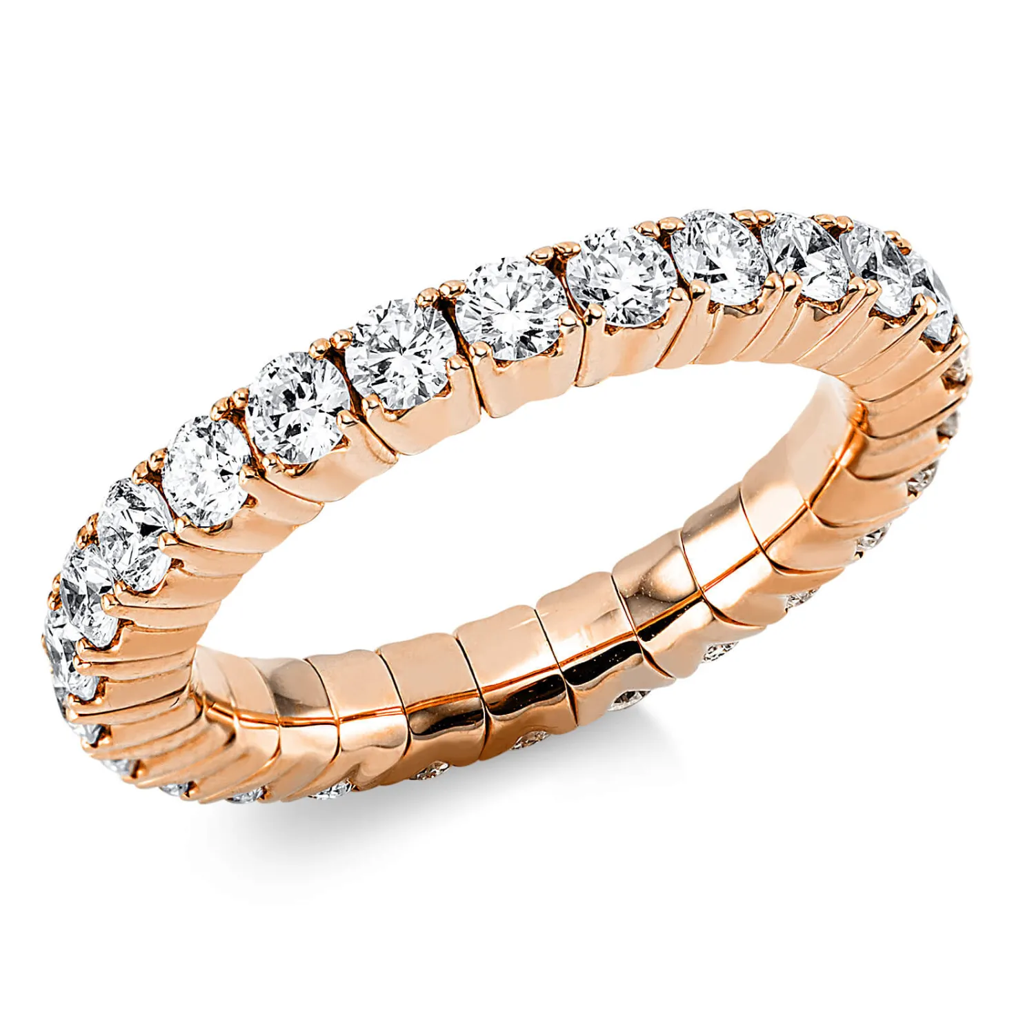 Flex-Ring aus 750 Gold Rotgold 26 Brillanten 2,02ct TW-SI B:3,2mm 4er-Krappe