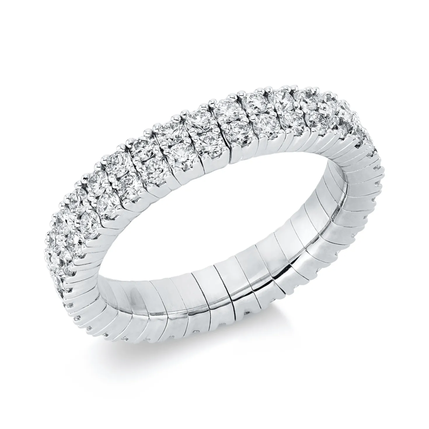 Flex-Ring aus 750 Gold Weißgold 70 Brillanten 1,8ct TW-SI B:4,2mm 4er-Krappe