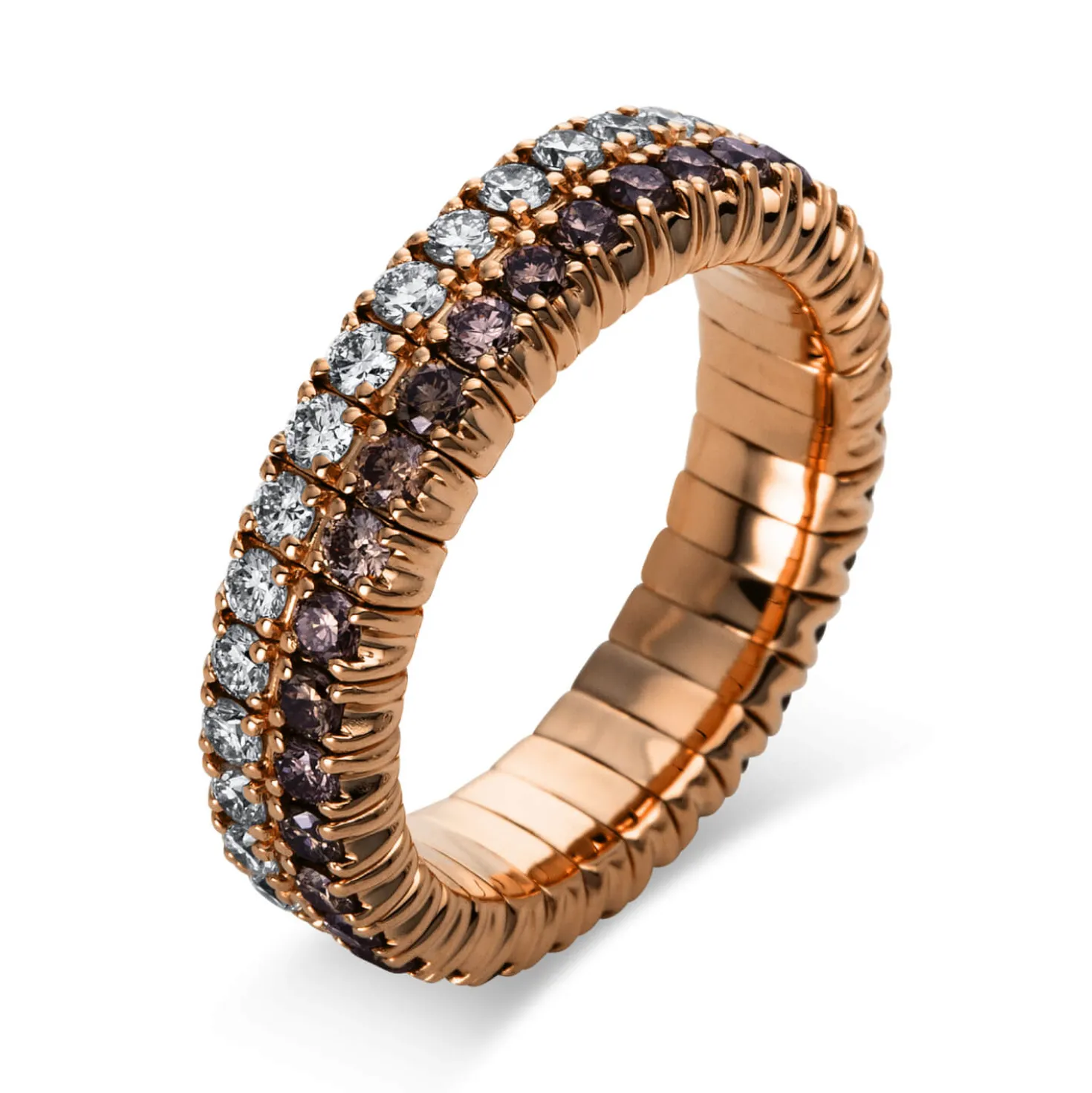 Flex-Ring 2-reihig aus 750 Gold Rotgold 70 Diamanten 1,96ct B:5,3mm 4er-Krappe
