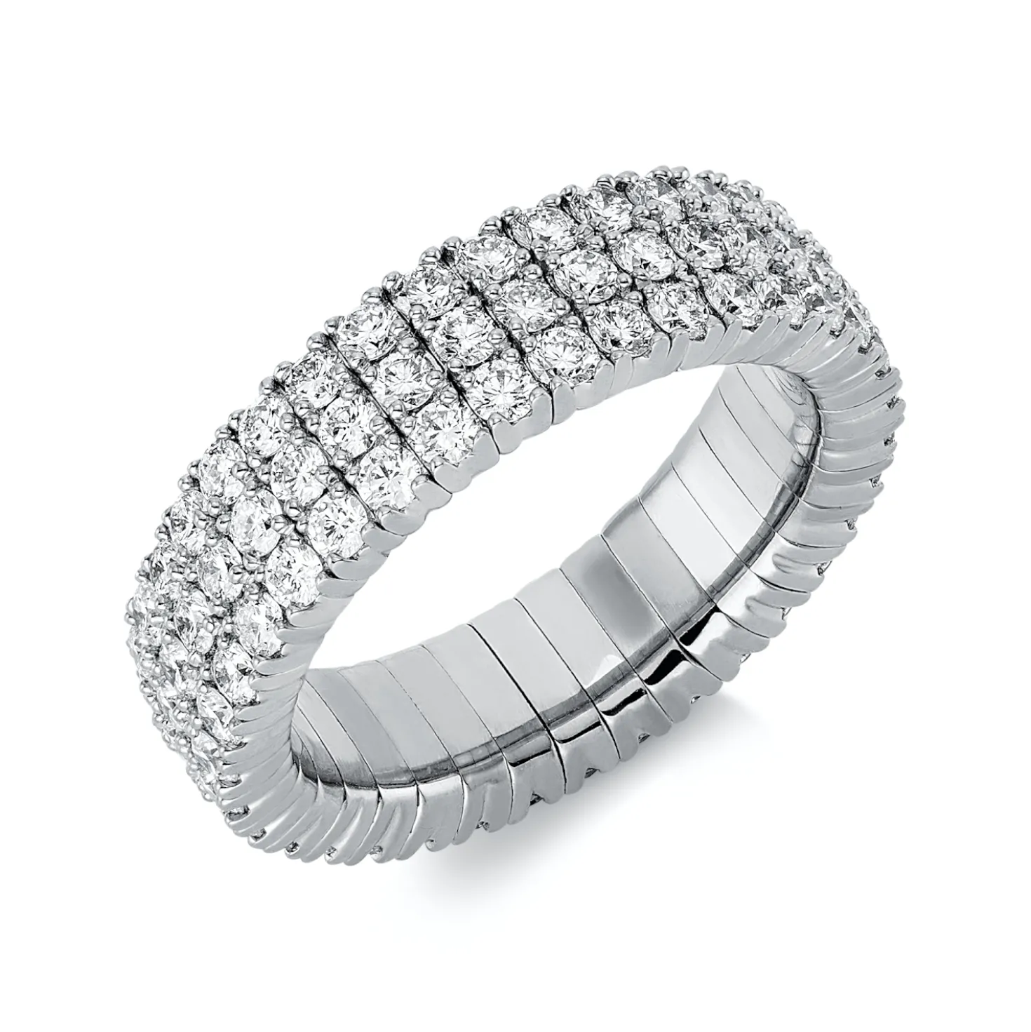 Flex-Ring 3-reihig aus 750 Weißgold 105 Brillanten 2,71ct TW-SI B:6,1mm 4er-Krappe