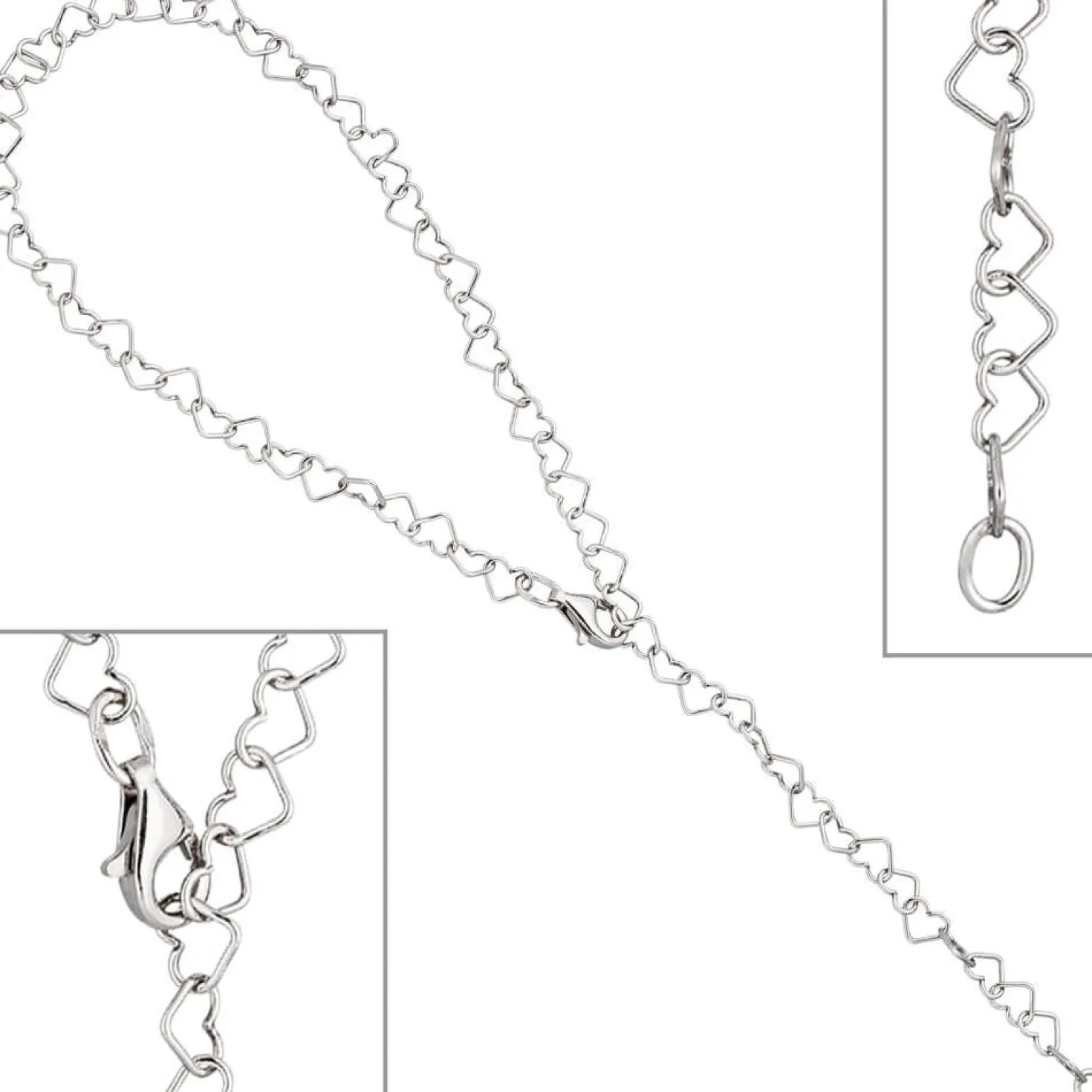 Fußkettchen Fußkette aus Herzen, 925 Silber 27cm verkürzbar Fußschmuck für Damen