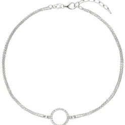 Fußkettchen Fußkette mit Kreis 925 Silber 2-reihig 24 Zirkonia 26cm Fußschmuck