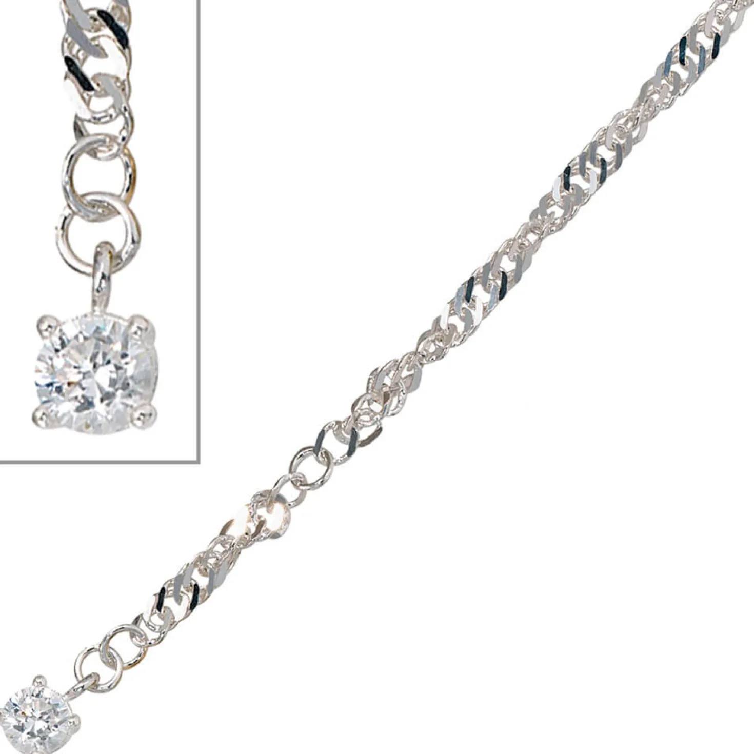 Fußkettchen Fußkette mit Zirkonia, 925 Silber, 25cm, Fußschmuck, Damen