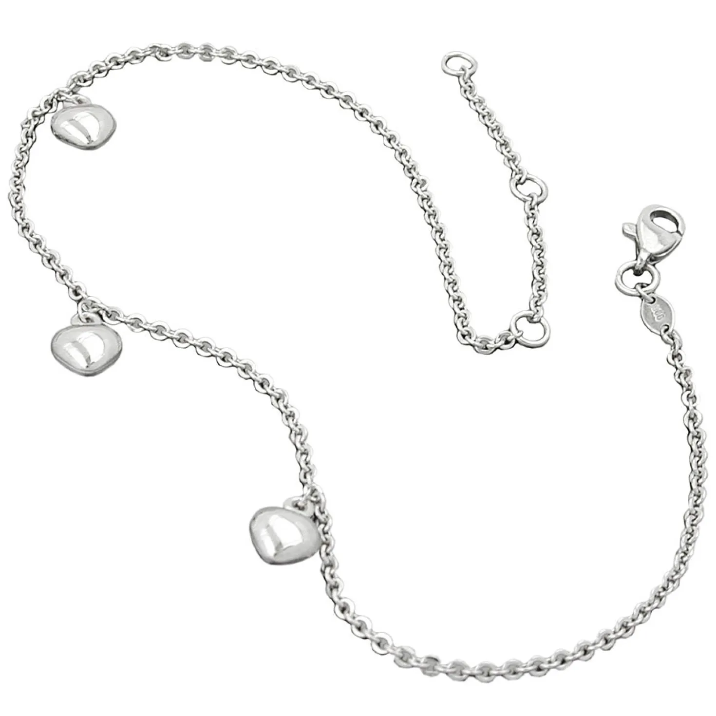 Fußkette mit Herzen, Ankerkette aus echtem 925 Silber Echtsilber, 27cm