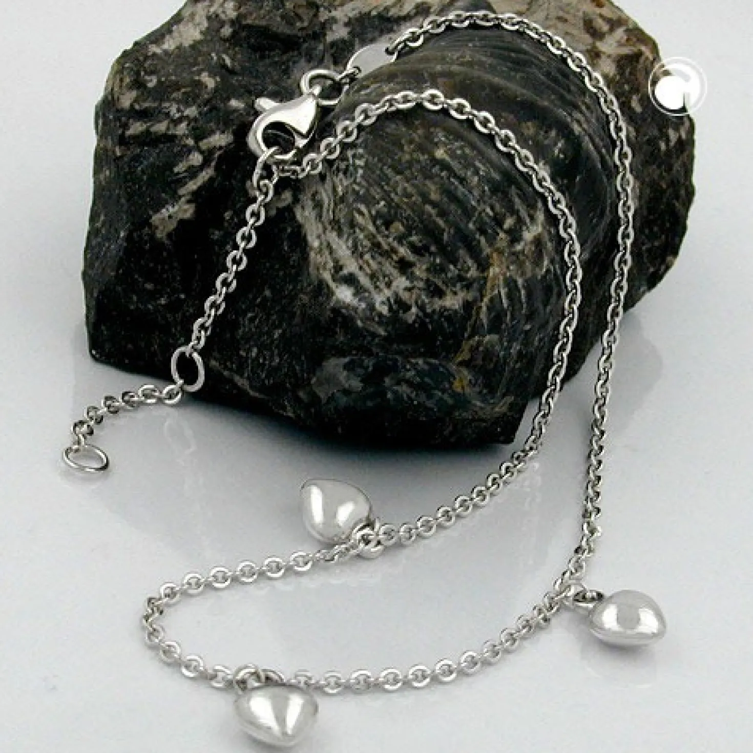 Fußkette mit Herzen, Ankerkette aus echtem 925 Silber Echtsilber, 27cm