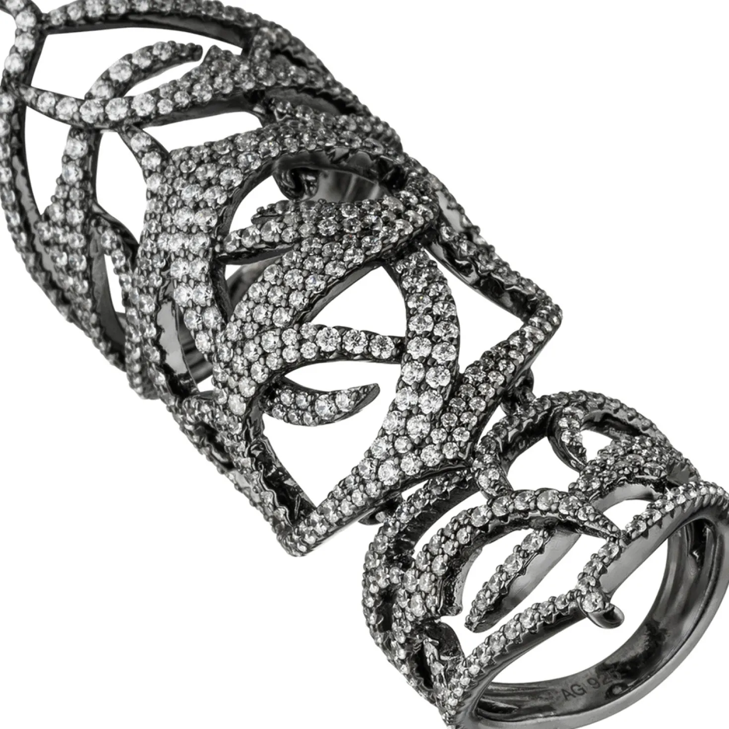 Gelenkring Gliederring Ring Damenring mit Zirkonia, 925 Silber geschwärzt
