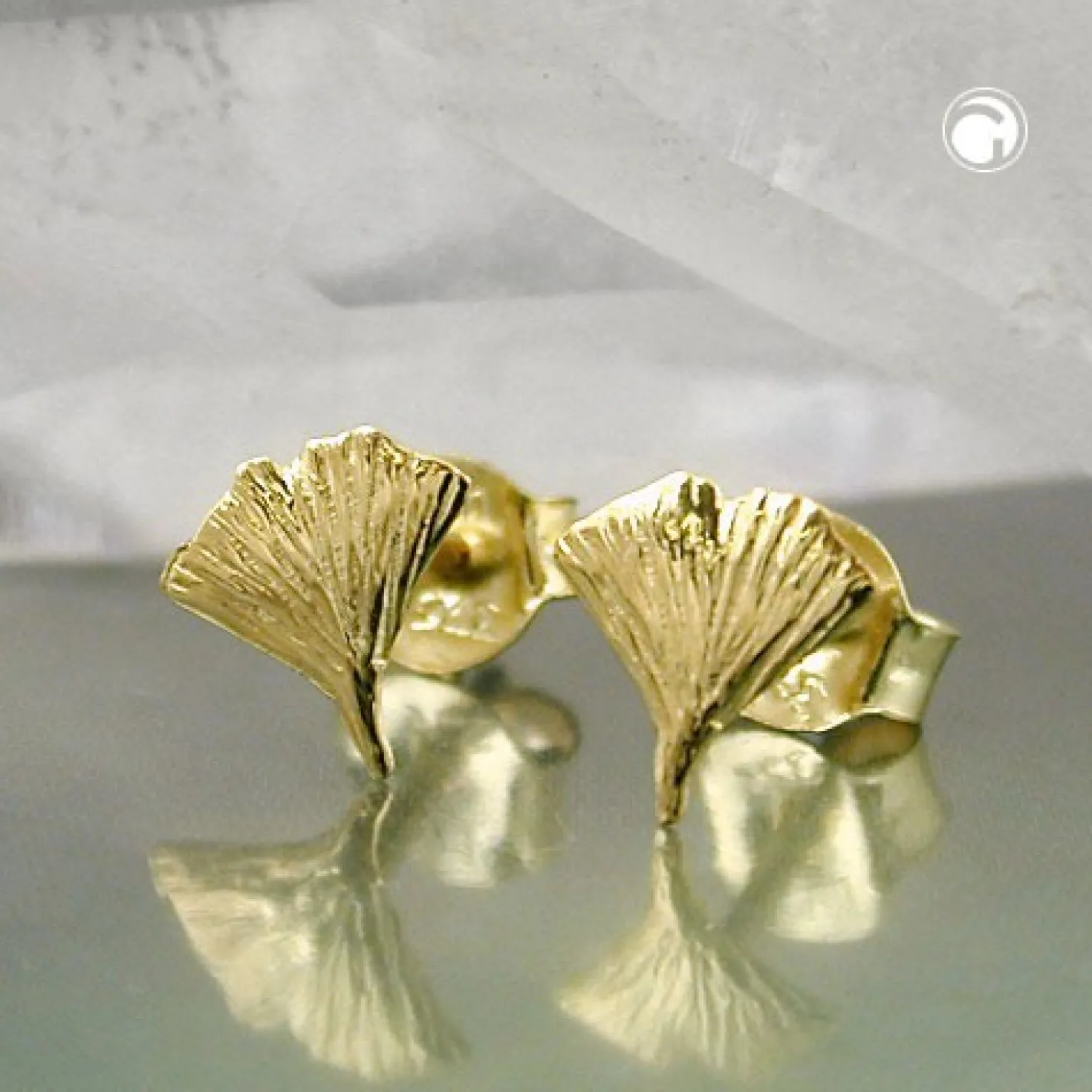 Ginkgoblatt Stecker Ohrstecker Ohrschmuck aus 375 Gold Gelbgold, Damen