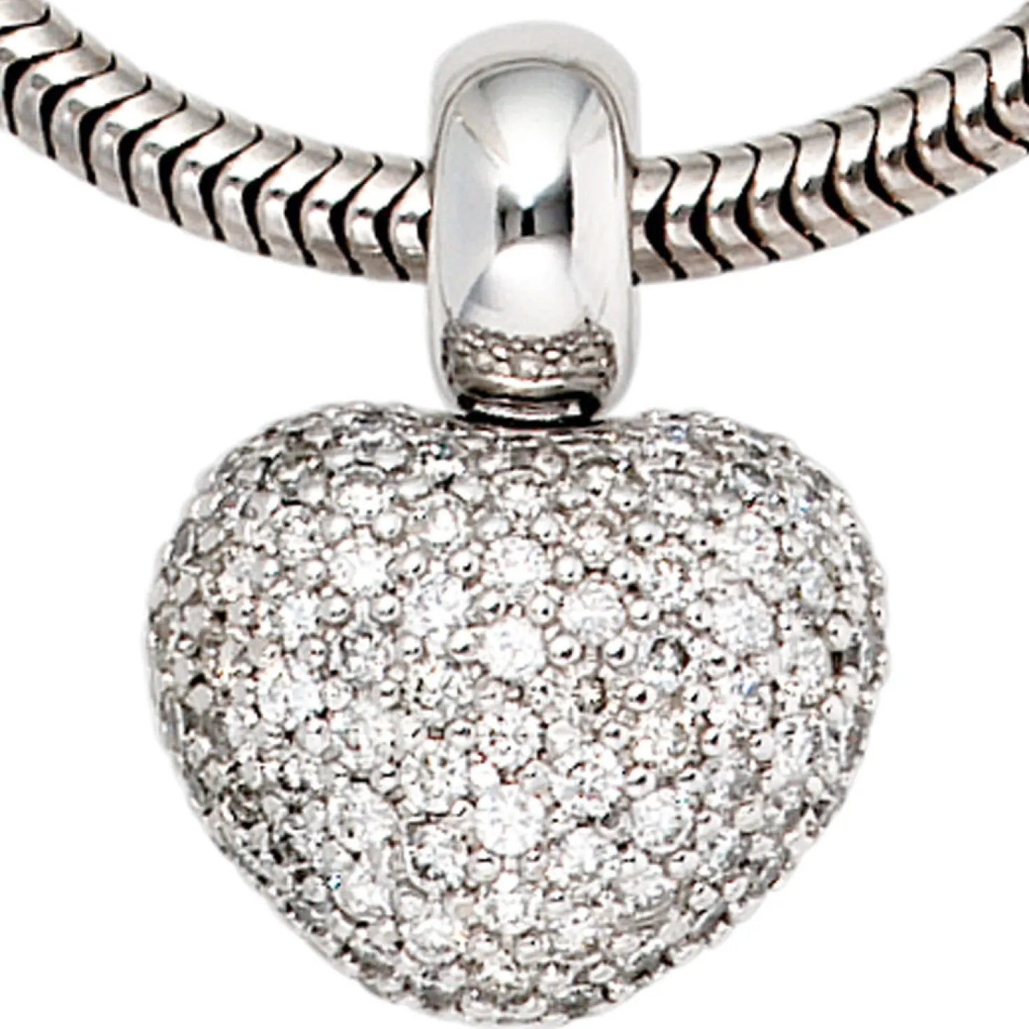 Goldanhänger Herz 107 Diamanten-Brillanten 0.936Ct W/SI 585 Gold Weißgold Damen