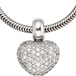 Goldanhänger Herz 107 Diamanten-Brillanten 0.936Ct W/SI 585 Gold Weißgold Damen