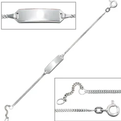 Goldarmband für Kinder, Schildband, 585 Gold Weißgold, 14cm verkürzbar