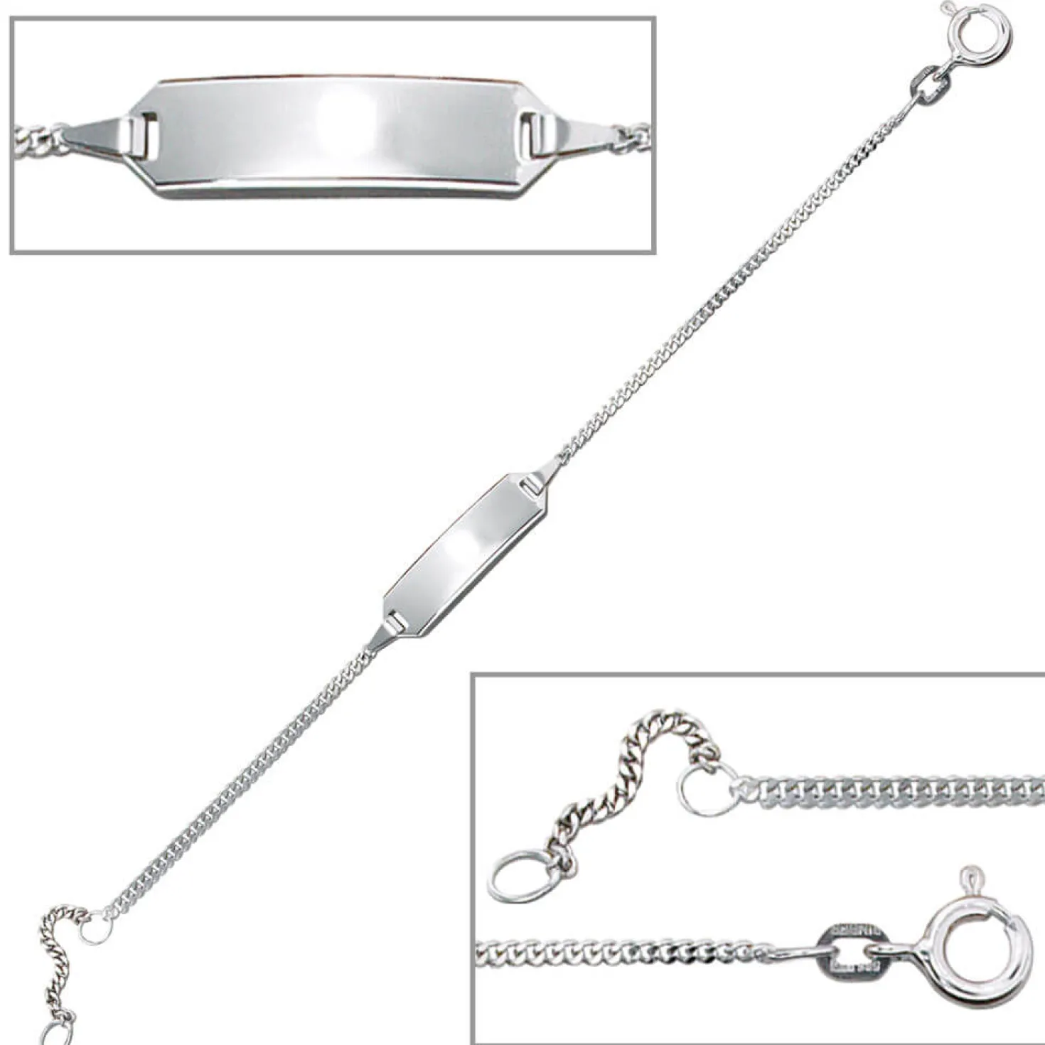 Goldarmband für Kinder, Schildband, 585 Gold Weißgold, 14cm verkürzbar