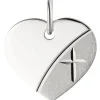 Gravurplatte Herz mit Kreuz aus 925 Silber rhodiniert teilmatt