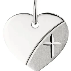 Gravurplatte Herz mit Kreuz aus 925 Silber rhodiniert teilmatt