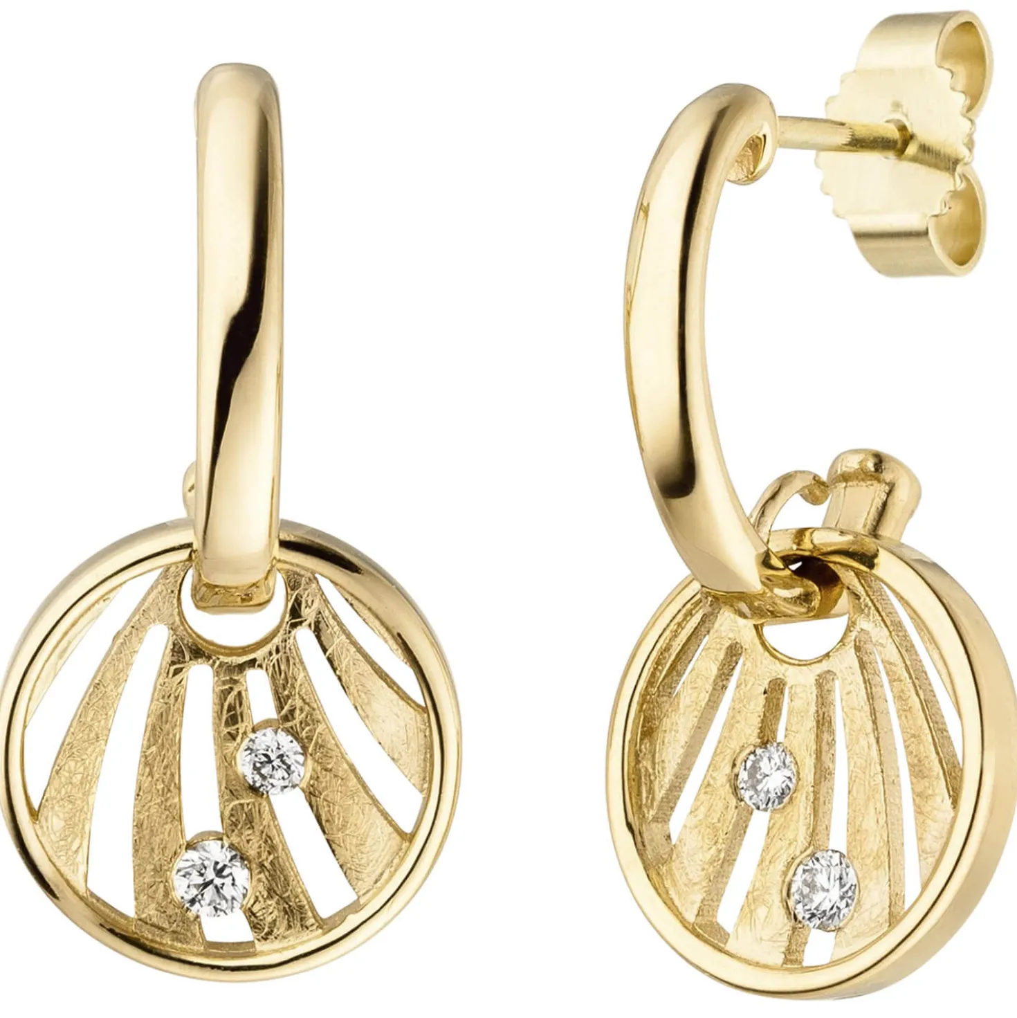 Halbcreolen Ohrhänger 12x23,4mm 585 Gelbgold Brillanten 0.1Ct W/SI Bogen-Muster