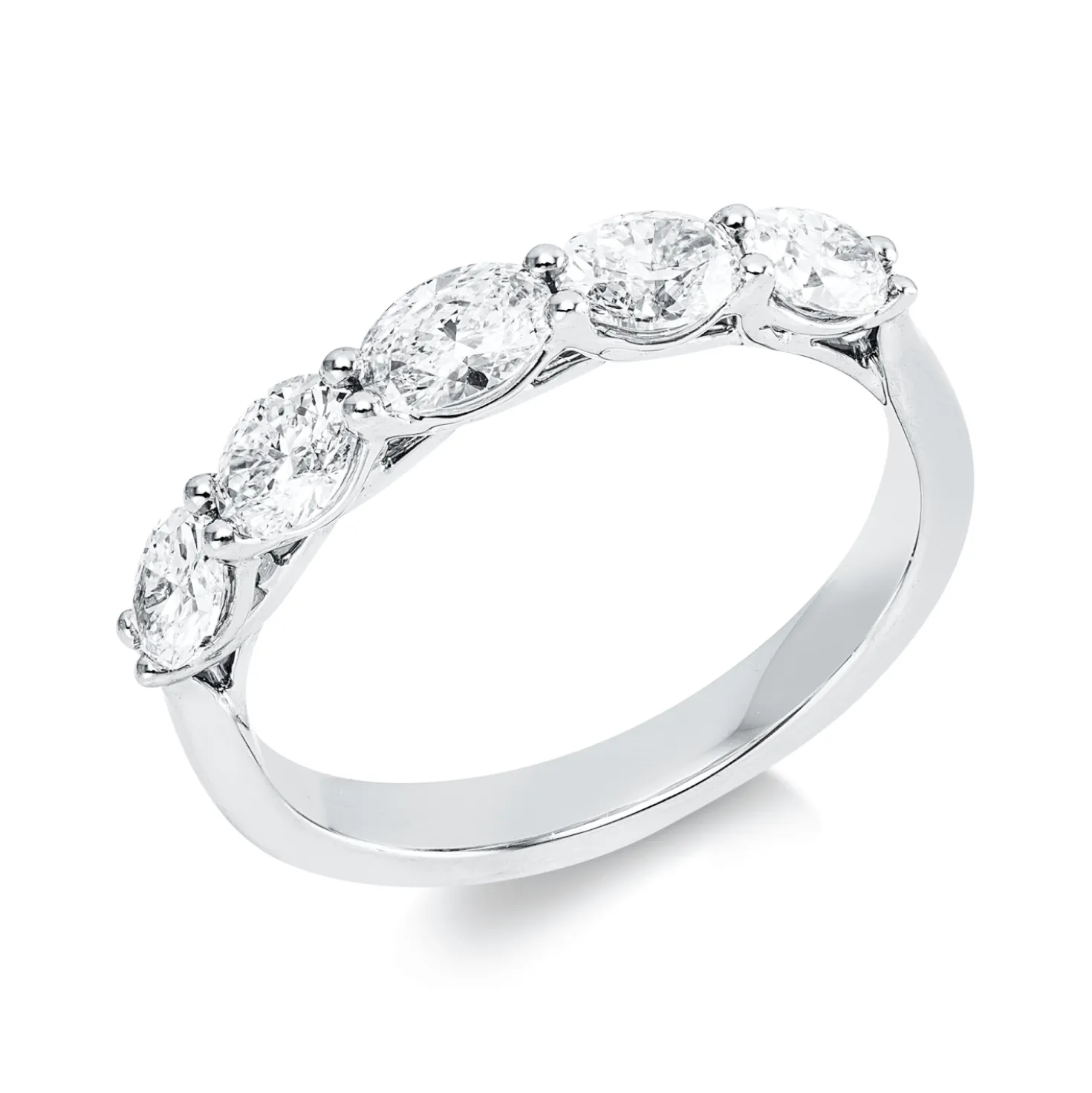 Halb-Memoire Ring aus 750 Weißgold 5 Diamanten Oval-Schliff 0,93ct TW-VSI B:3,4mm