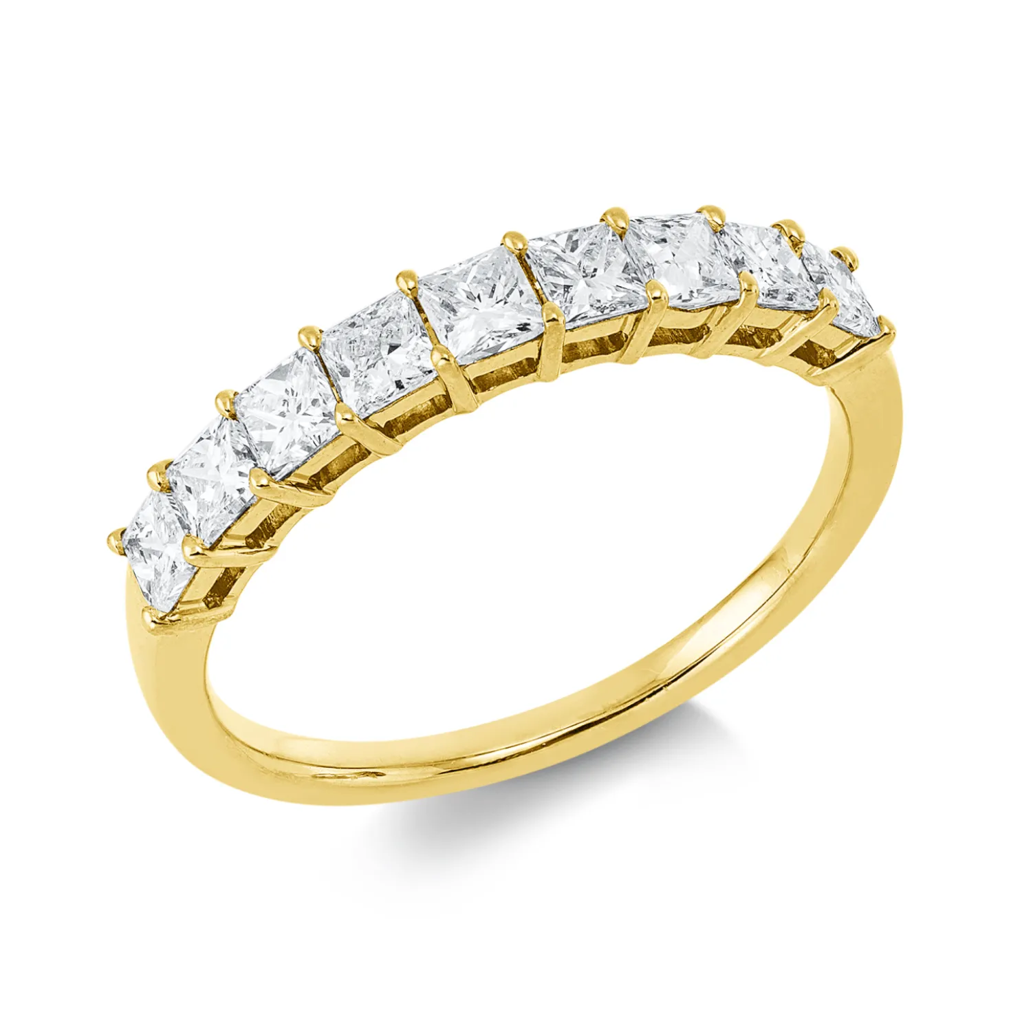 Halb-Memoire Ring 750 Gelbgold 9 Diamanten Prinzess-Schliff 0,87ct TW-SI B:3,2mm