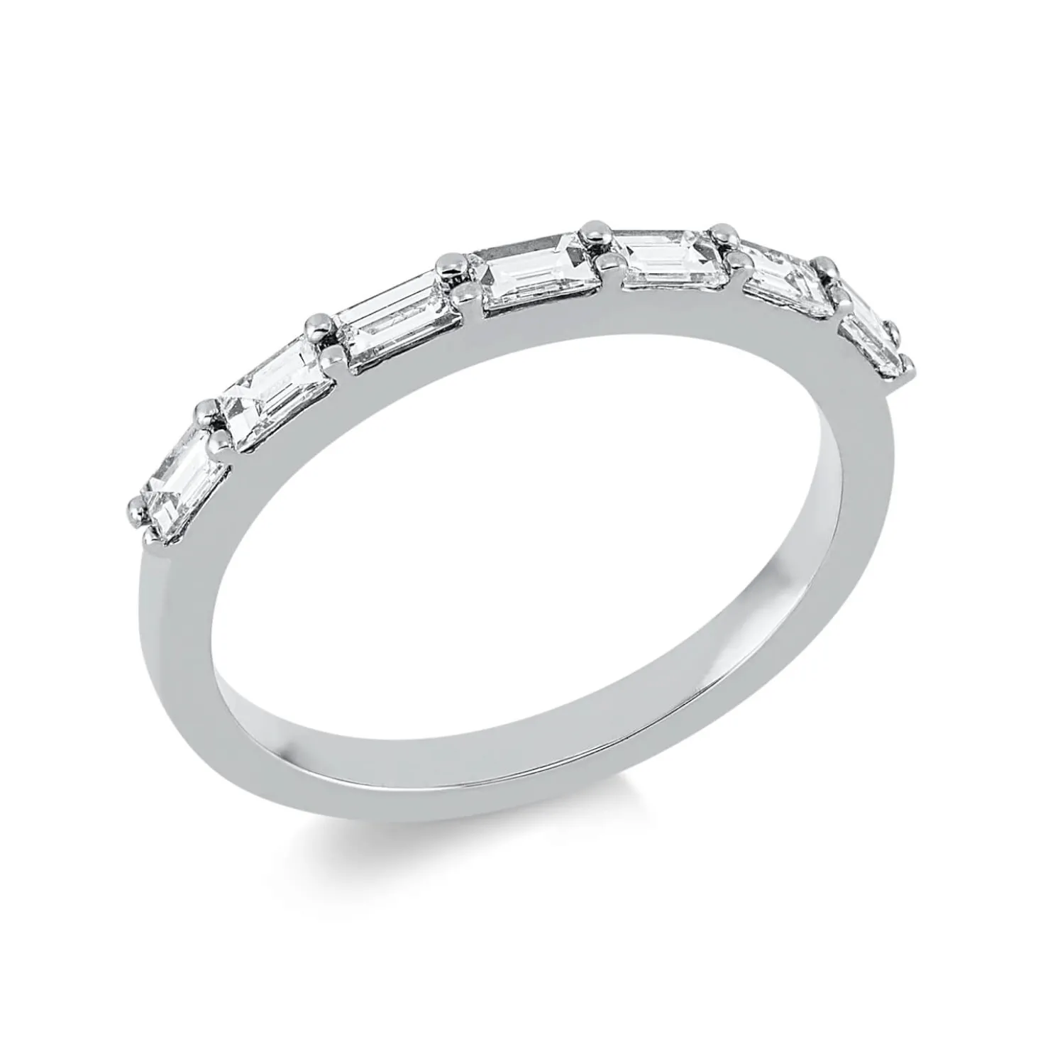 Halb-Memoire Ring 750 Weißgold 7 Diamanten Baguette-Schliff 0,52ct TW-VSI B:2,1mm