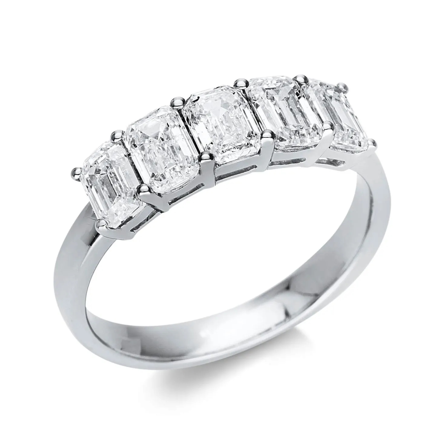 Halb-Memoire Ring 750 Weißgold 5 Diamanten Smaragd-Schliff 2,03ct TW-SI B:4,9mm