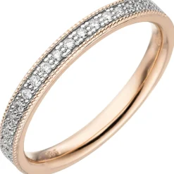 Halbmemory-Ring aus 585 Gold Rotgold mit 19 Diamanten Brillanten 0,15 Ct