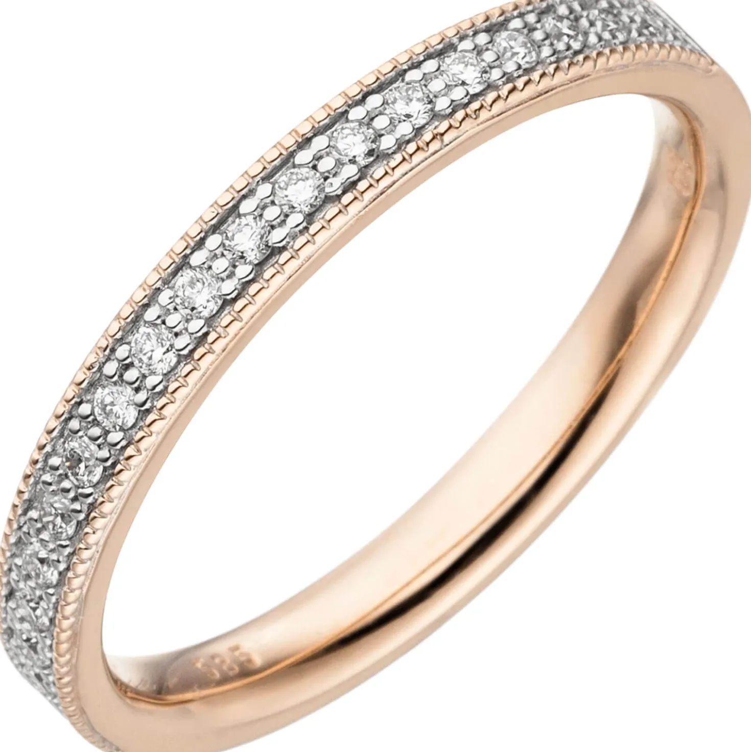 Halbmemory-Ring aus 585 Gold Rotgold mit 19 Diamanten Brillanten 0,15 Ct