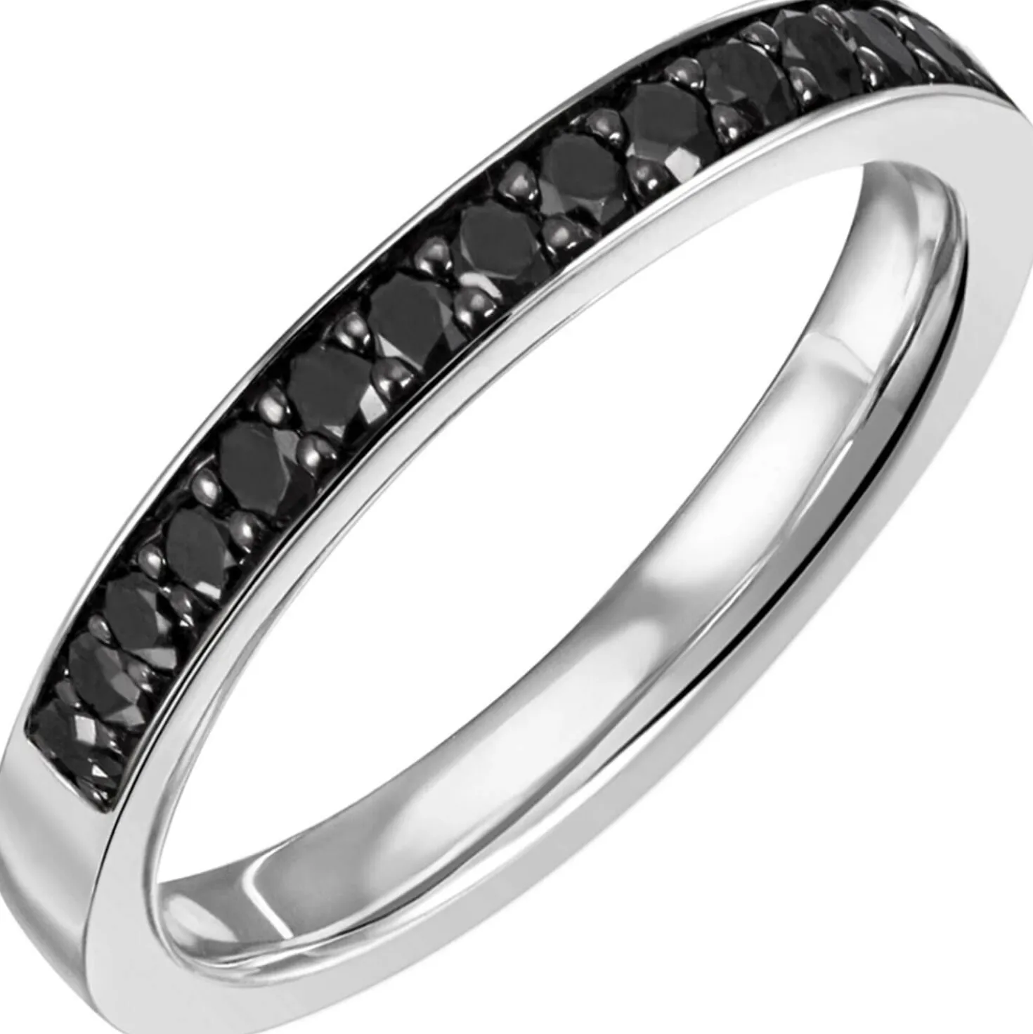 Halbmemory-Ring aus 585 Gold Weißgold 17 schwarze Diamanten Brillanten 0,41 Ct.