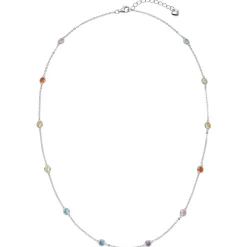 Halskette Ankerkette Collier aus 925 Silber rhodiniert 12 bunte Zirkonia 42-45cm