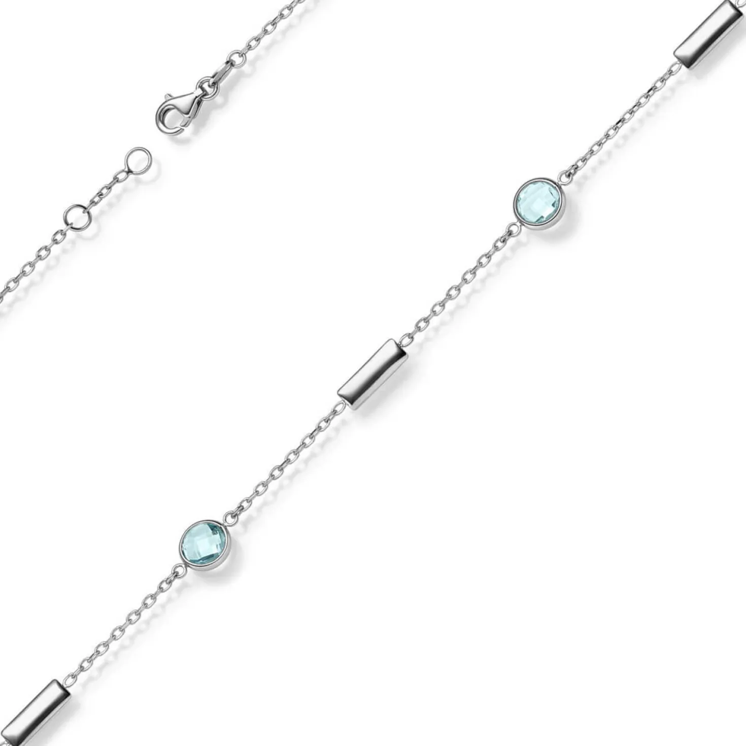 Halskette Collier Ankerkette aus 585 Gold Weißgold 2 Topase Blautopase 42-45cm