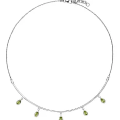 Halskette Collier aus 585 Gold Weißgold 5 Peridote grün Tropfen L: 44cm