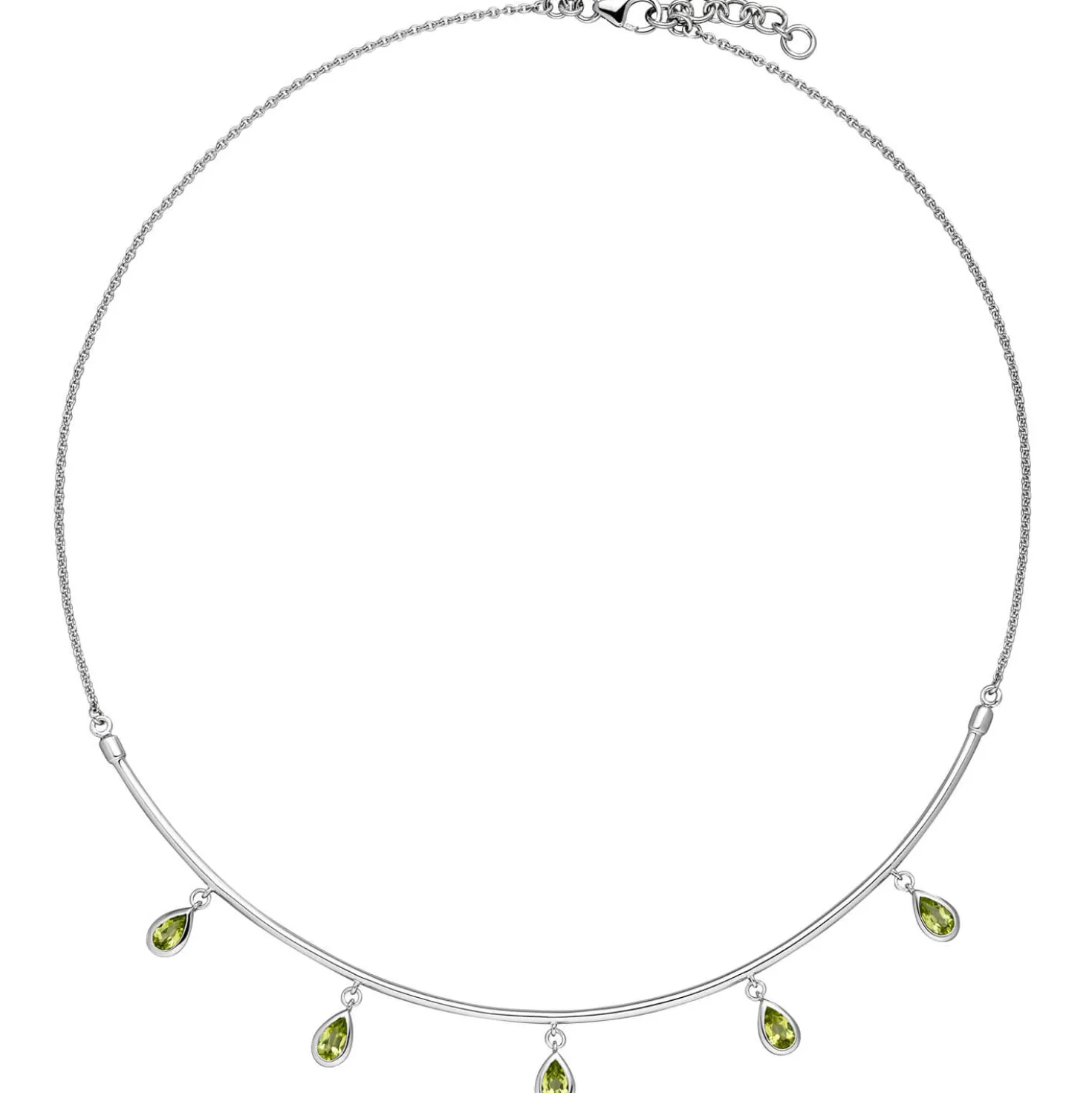 Halskette Collier aus 585 Gold Weißgold 5 Peridote grün Tropfen L: 44cm