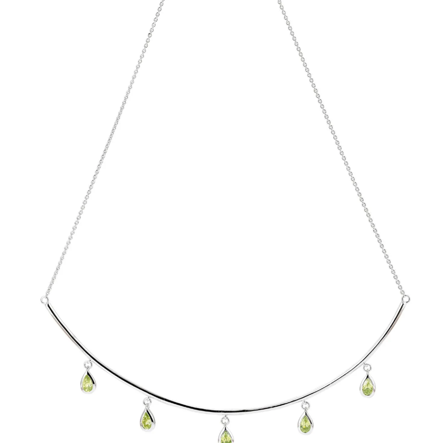 Halskette Collier aus 585 Gold Weißgold 5 Peridote grün Tropfen L: 44cm