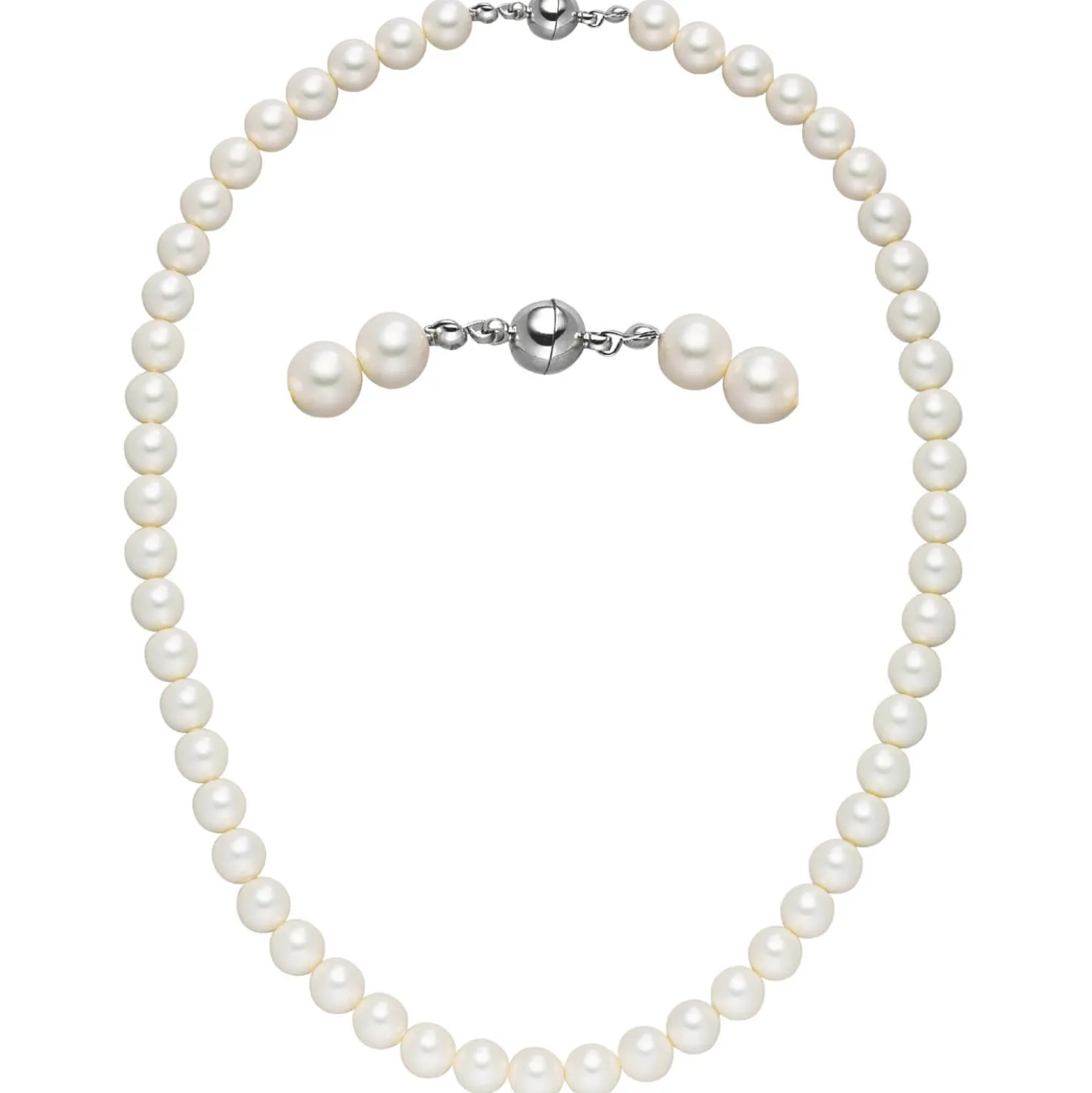 Halskette Collier aus Muschelkernperlen weiß Ø 8mm 45cm Halsschmuck klassisch