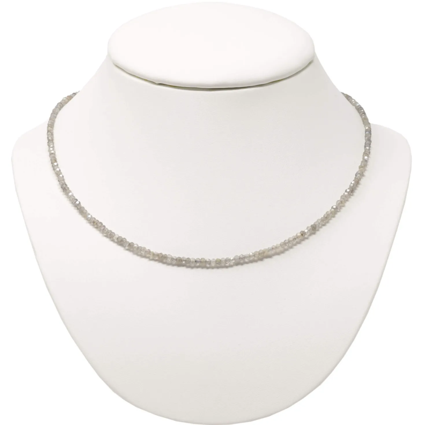 Halskette Collier Edelstein Labradorit Ø 3mm grau facettiert 925 Silber 48cm