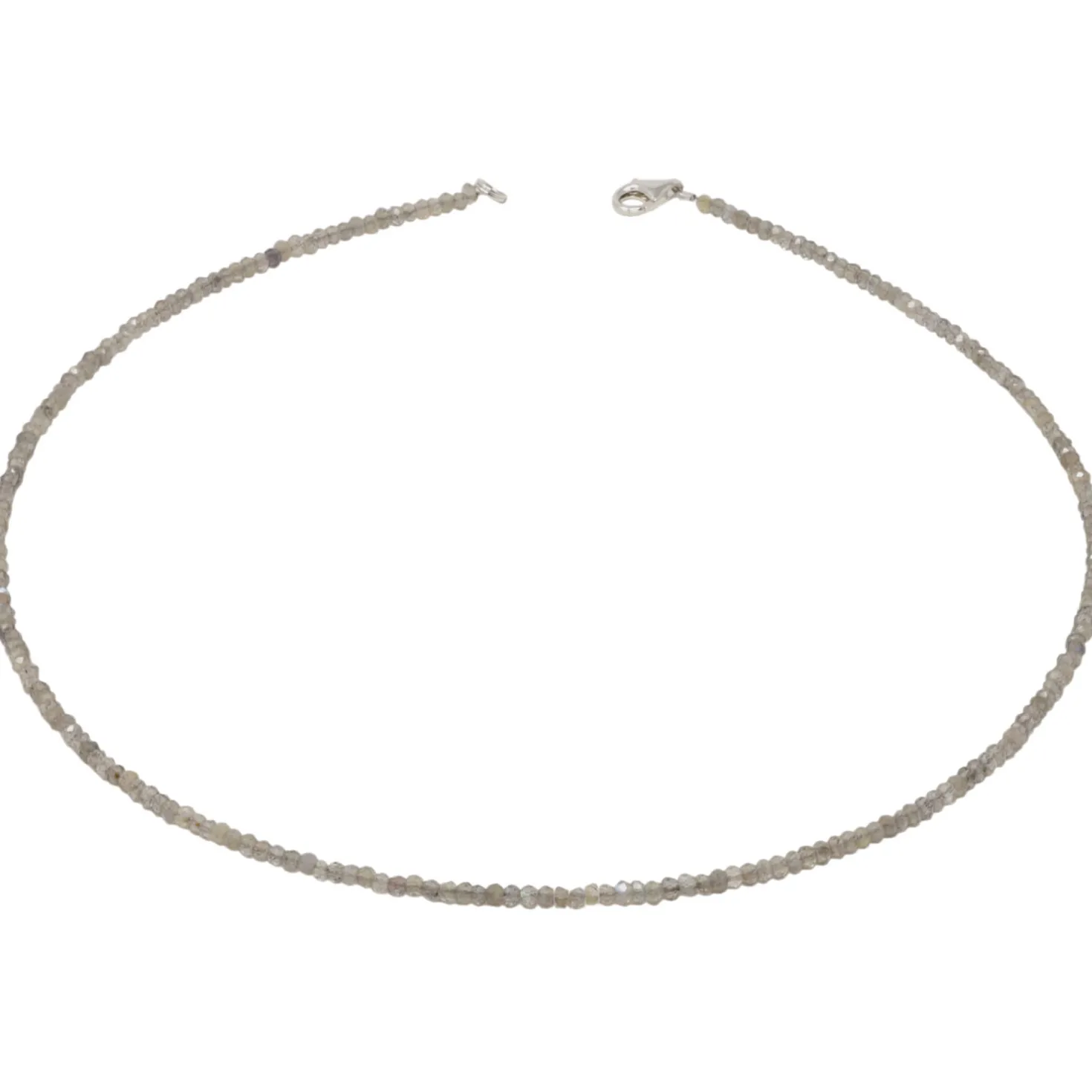 Halskette Collier Edelstein Labradorit Ø 3mm grau facettiert 925 Silber 48cm