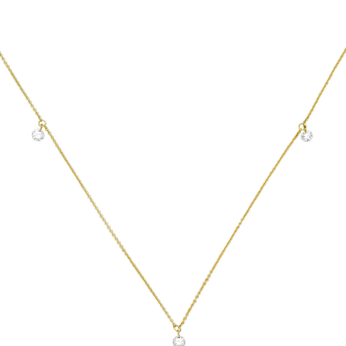Halskette Collier 750 Gold Gelbgold mit 3 Diamanten 0,18 ct 42-45cm