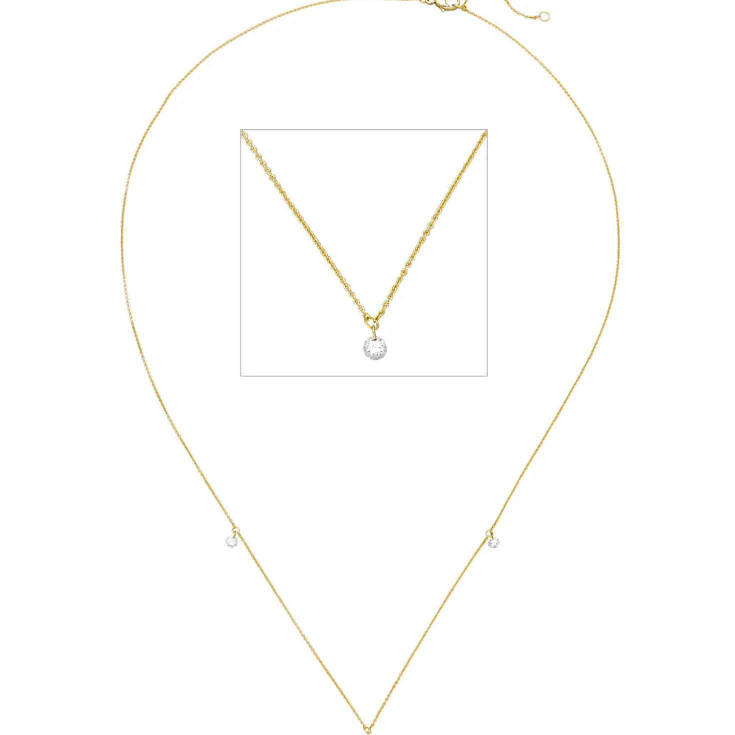 Halskette Collier 750 Gold Gelbgold mit 3 Diamanten 0,18 ct 42-45cm