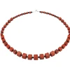 Halskette Collier im Verlauf aus Koralle Würfel Onyx 925 Silber rot-braun schwarz