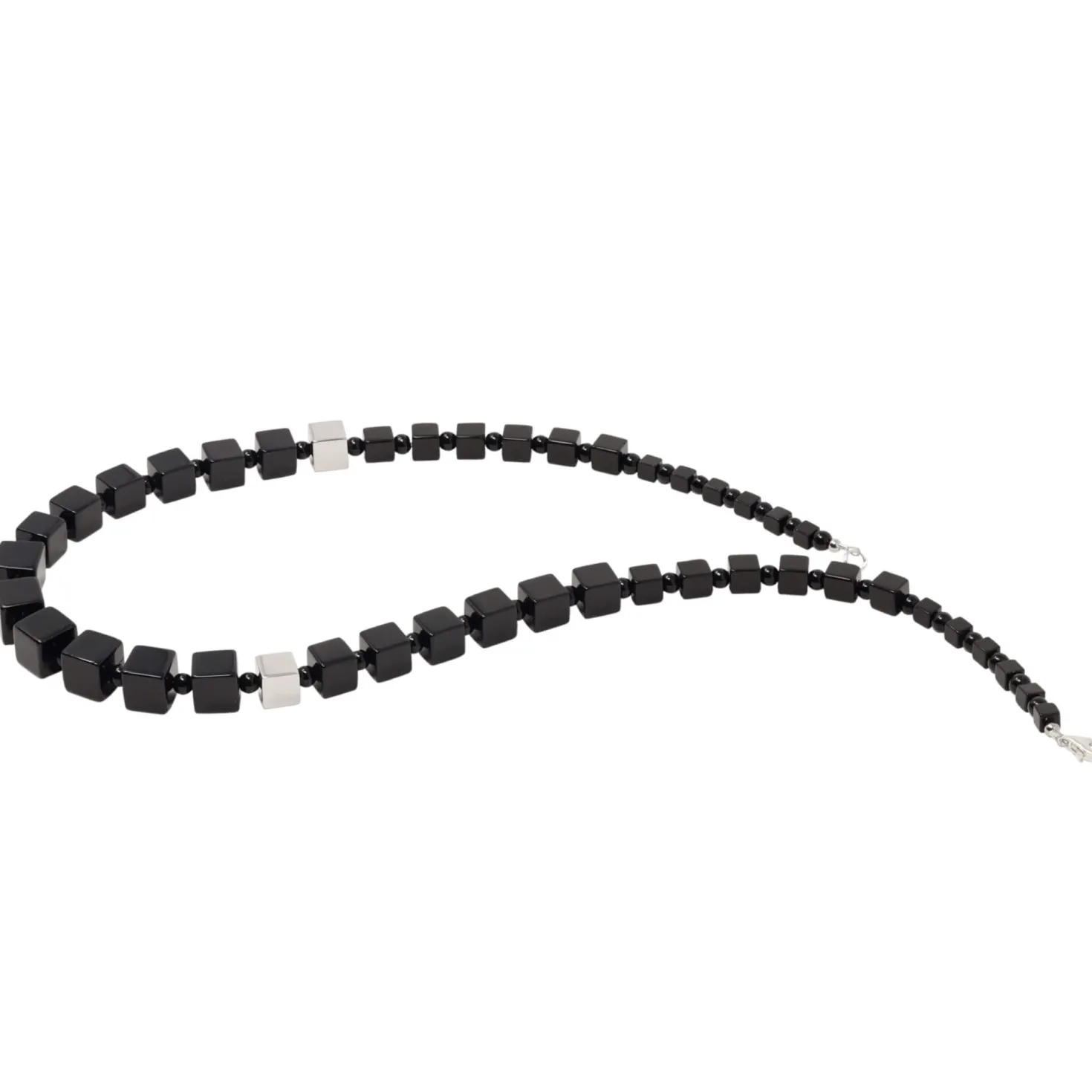 Halskette Collier im Verlauf aus Onyx schwarz 925 Silber rhodiniert Würfel 50cm