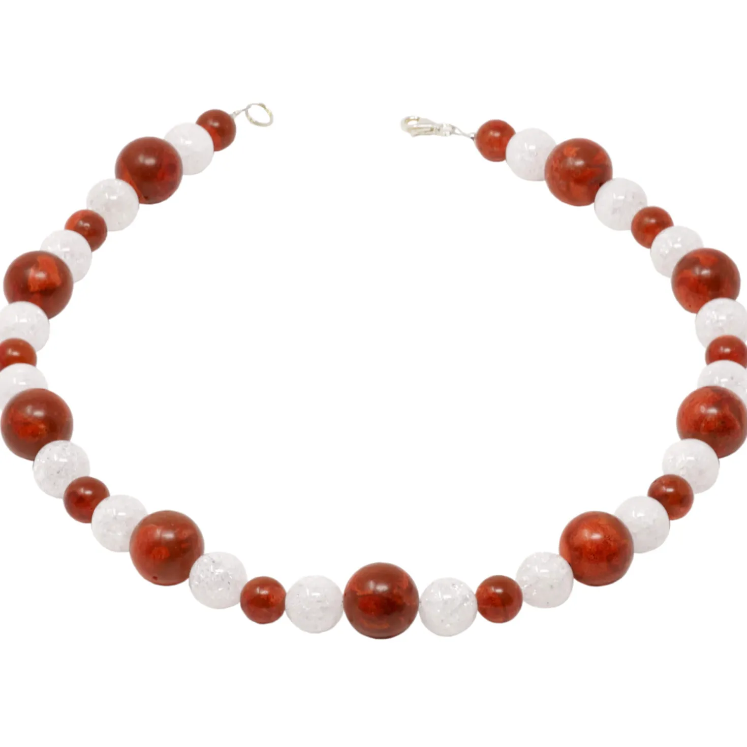 Halskette Collier Koralle Schaumkoralle & Bergkristall braun-rot-weiß 925 Silber
