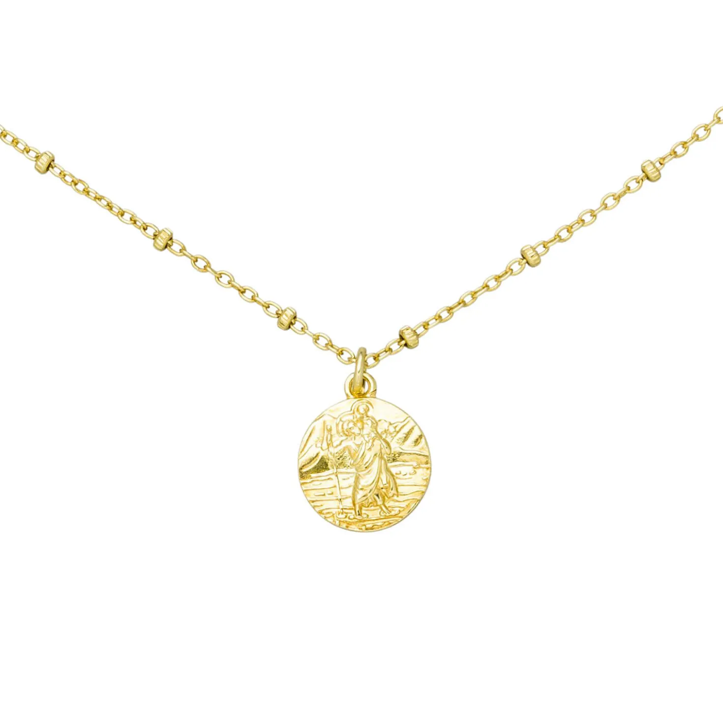 Halskette Collier mit Anhänger Christopherus 925 Silber gold vergoldet 43cm