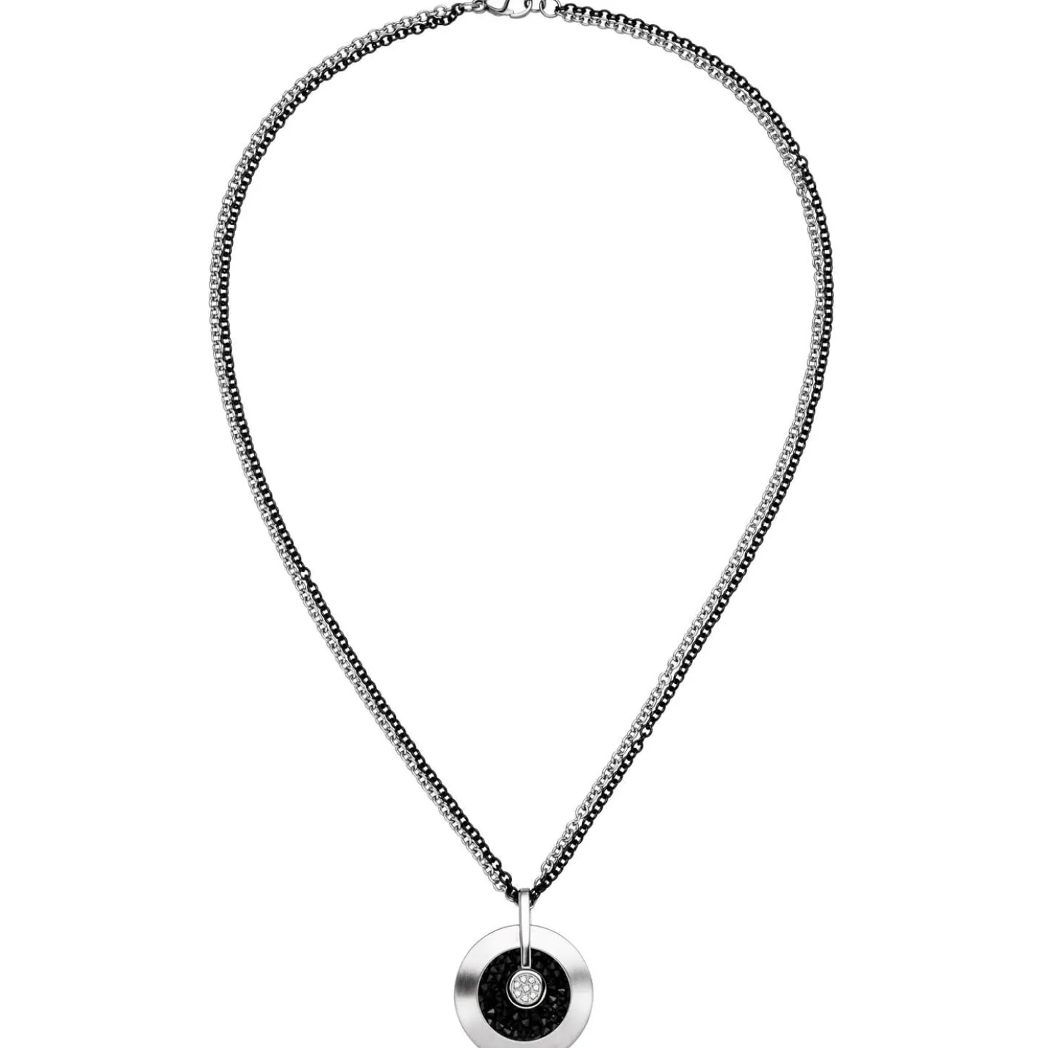 Halskette Collier 2-reihig Anhänger Edelstahl 8 Zirkonia Swarovski Elements 45cm