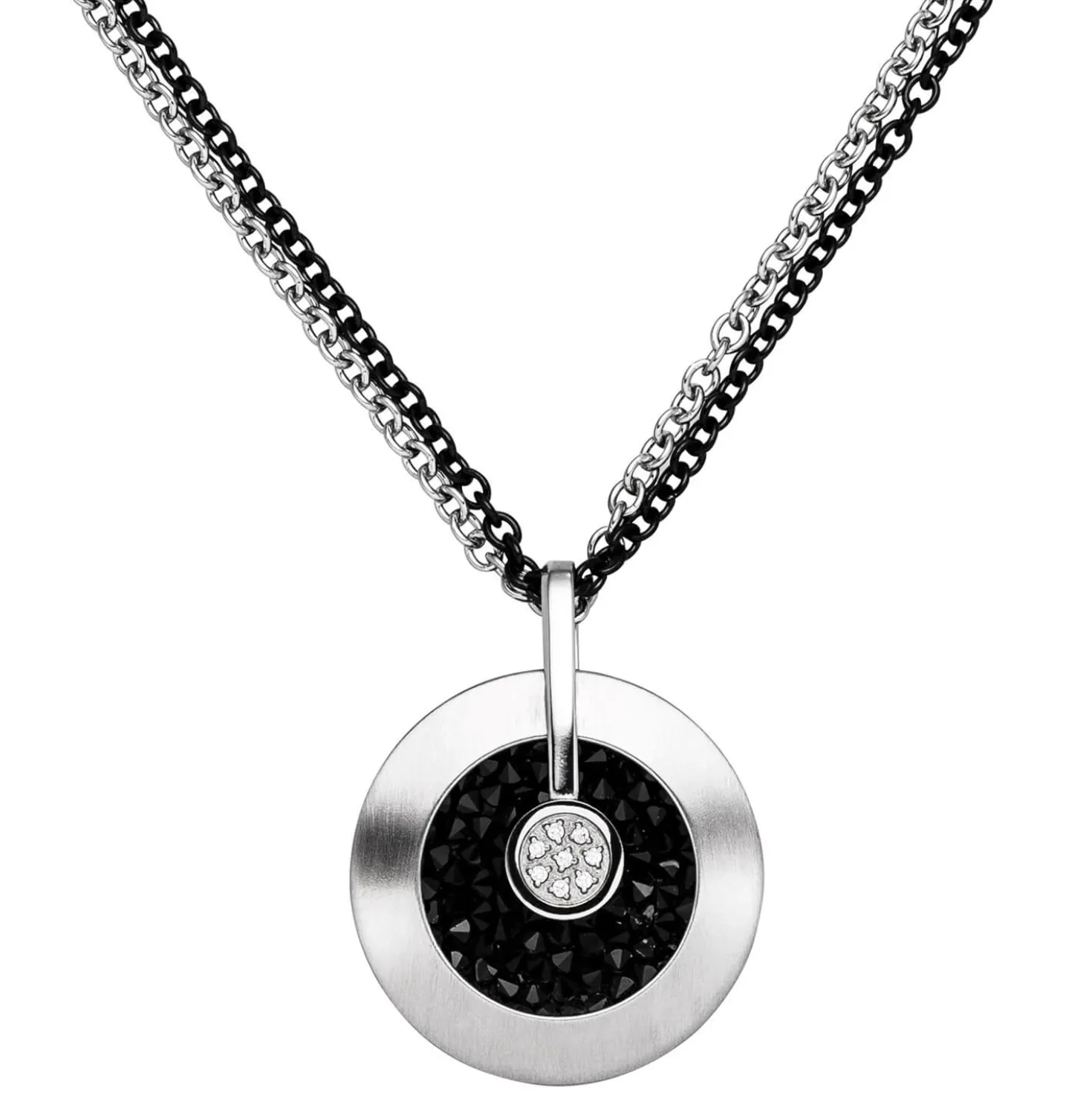 Halskette Collier 2-reihig Anhänger Edelstahl 8 Zirkonia Swarovski Elements 45cm