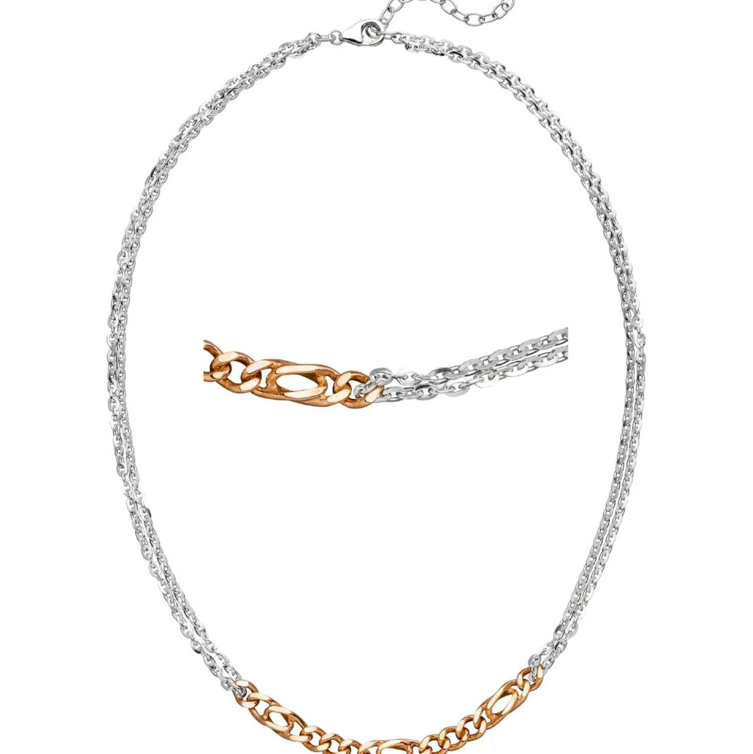 Halskette Collier 2-reihig aus 925 Silber bicolor teilrotvergoldet 42-47cm