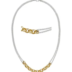 Halskette Collier 2-reihig Erbskette & Ankerkette 925 Silber teilvergoldet 42cm