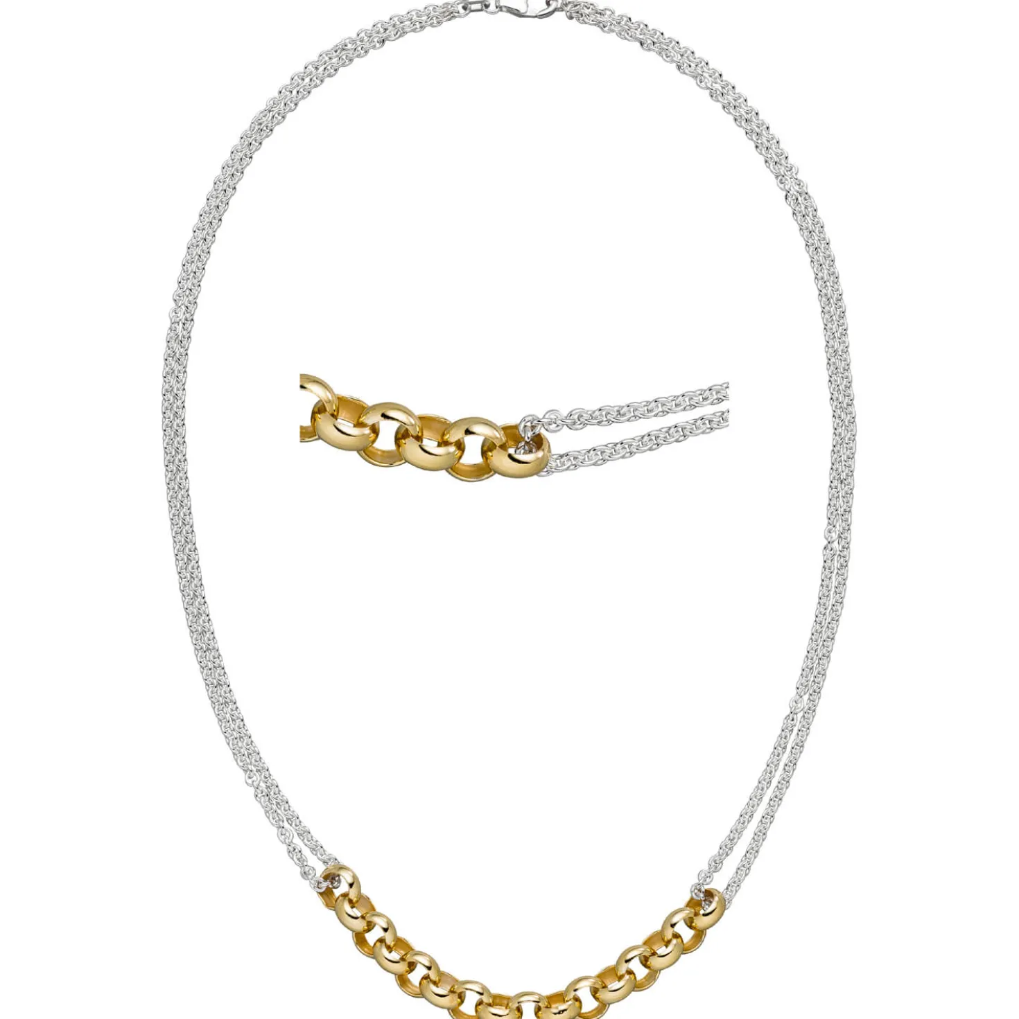Halskette Collier 2-reihig Erbskette & Ankerkette 925 Silber teilvergoldet 42cm
