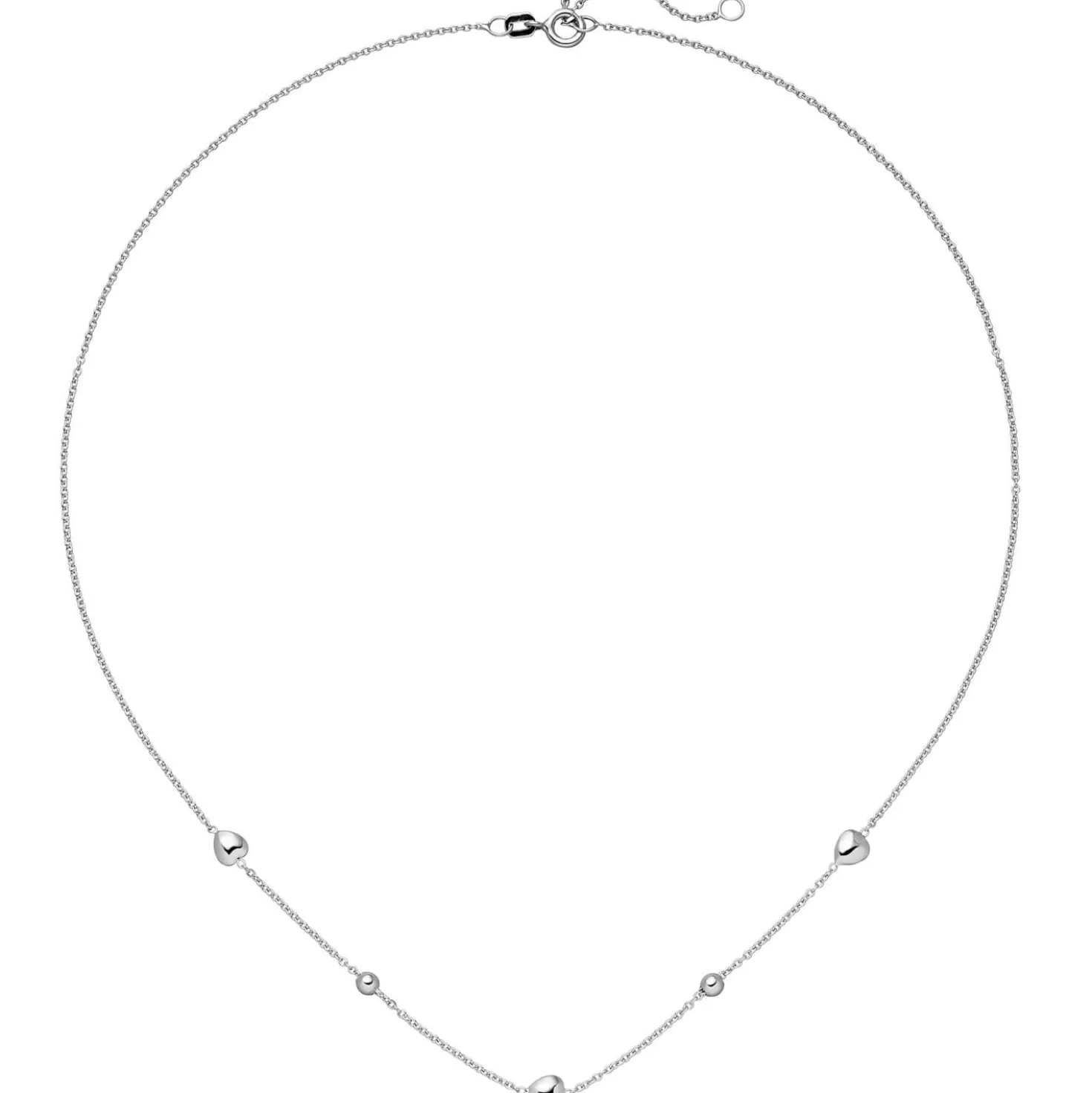 Halskette Collier Rundankerkette Kugeln & Herzen 925 Silber rhodiniert 42-45cm