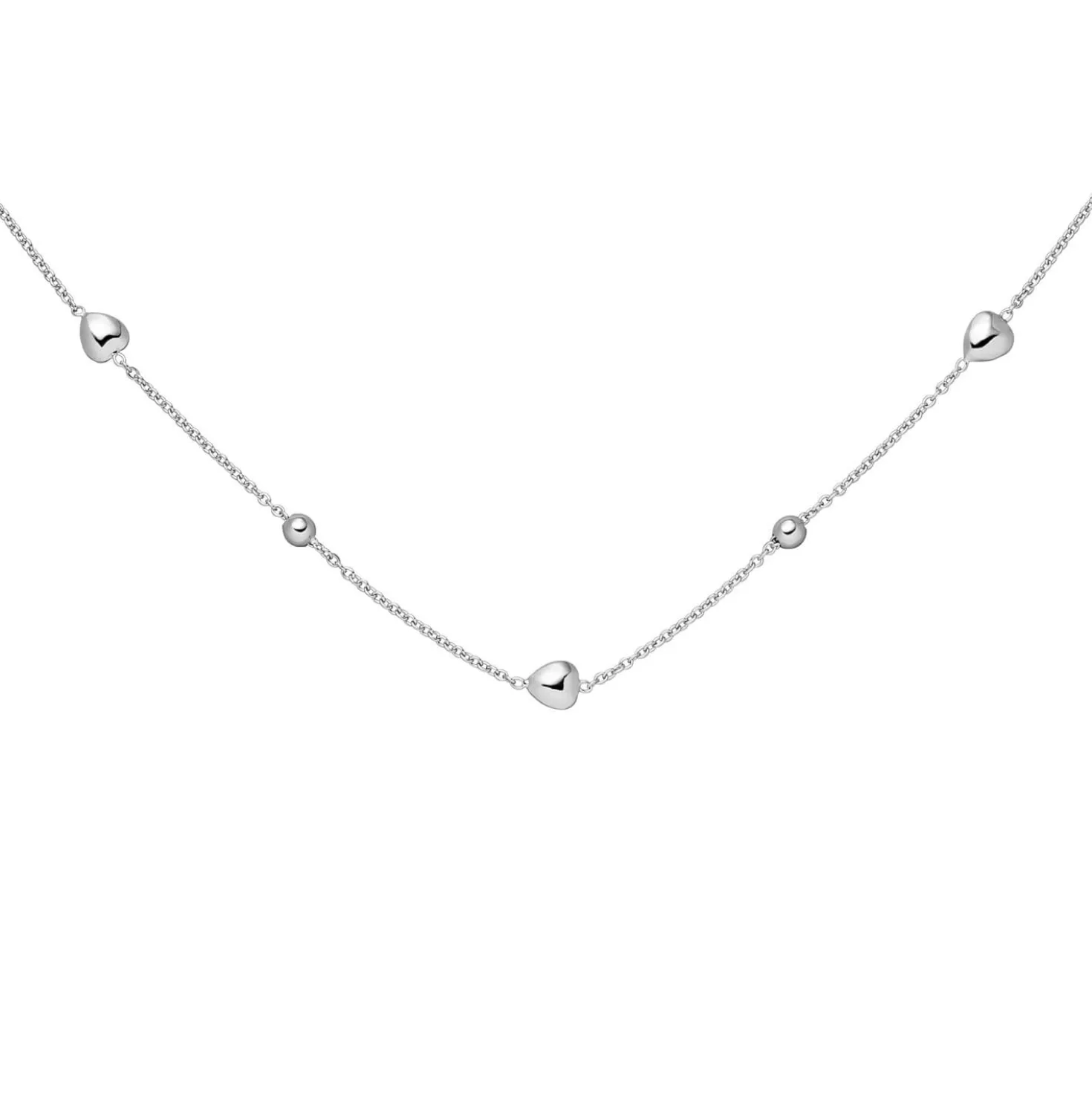 Halskette Collier Rundankerkette Kugeln & Herzen 925 Silber rhodiniert 42-45cm